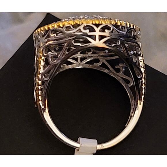 Diamonique CZS 18k Yellow Gold Edging Sterling Silver Ring 3.25 TCW Size 6 - Picture 3 of 5